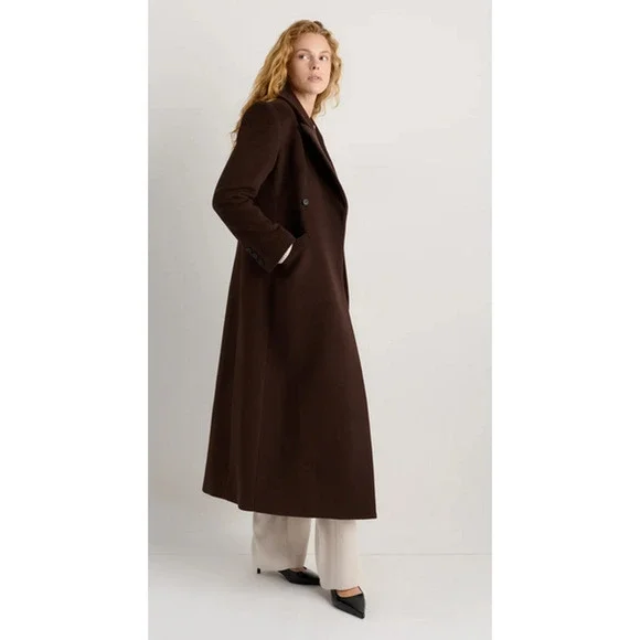 Quince Wool Cashmere Tailored Long Coat S Dark Chocolate NWOT - Picture 5 of 8